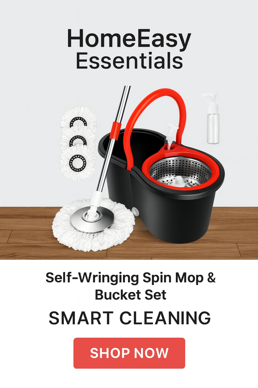 Self-Wringing Spin Mop & Bucket Set – 360° Cleaning with 3 Mop Head